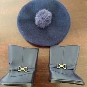 American Girl + Janie & Jack: Navy Blue Doll Beret and Boots Set. EUC.